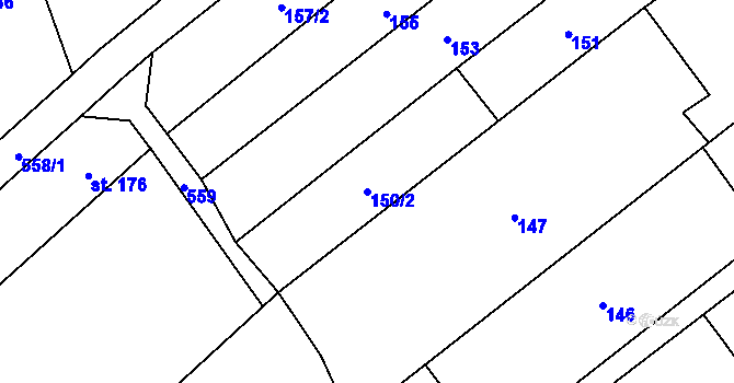 Parcela st. 150/2 v KÚ Výšovice, Katastrální mapa