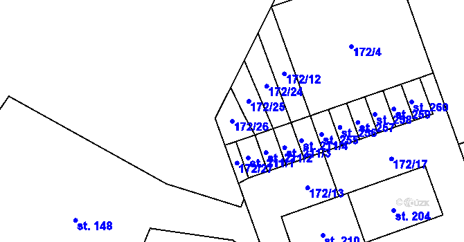 Parcela st. 172/26 v KÚ Výšovice, Katastrální mapa