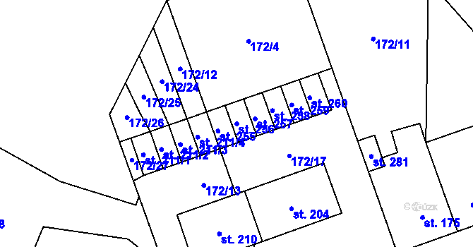 Parcela st. 256 v KÚ Výšovice, Katastrální mapa