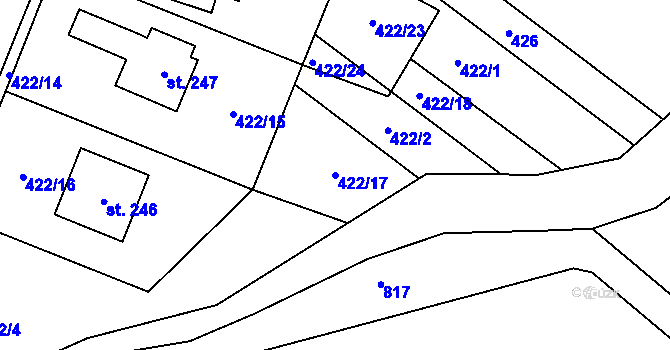 Parcela st. 422/17 v KÚ Výšovice, Katastrální mapa