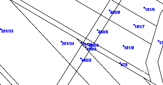 Parcela st. 201/4 v KÚ Výšovice, Katastrální mapa