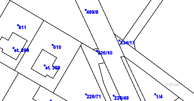 Parcela st. 226/10 v KÚ Výšovice, Katastrální mapa