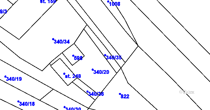 Parcela st. 340/35 v KÚ Výšovice, Katastrální mapa