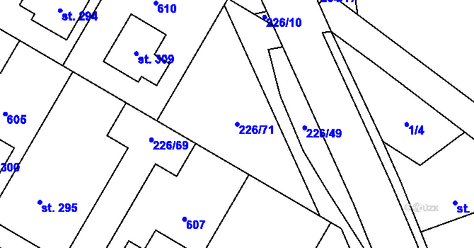 Parcela st. 226/71 v KÚ Výšovice, Katastrální mapa