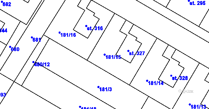 Parcela st. 181/15 v KÚ Výšovice, Katastrální mapa