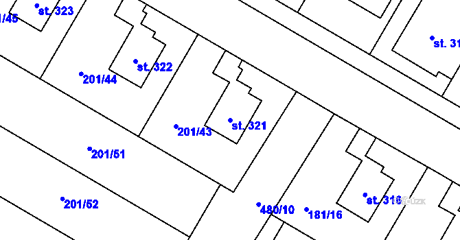 Parcela st. 321 v KÚ Výšovice, Katastrální mapa