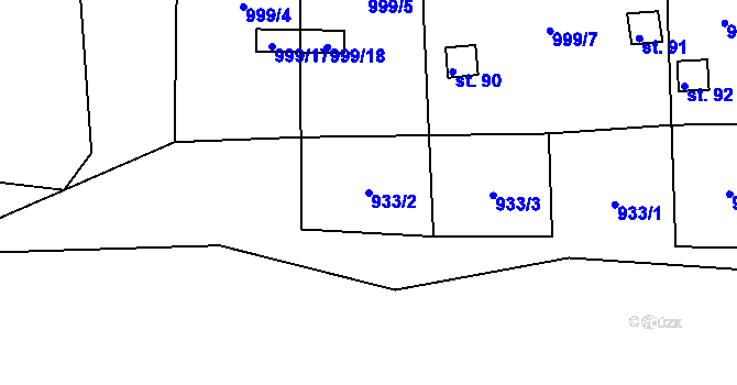 Parcela st. 933/2 v KÚ Dolní Drkolná, Katastrální mapa