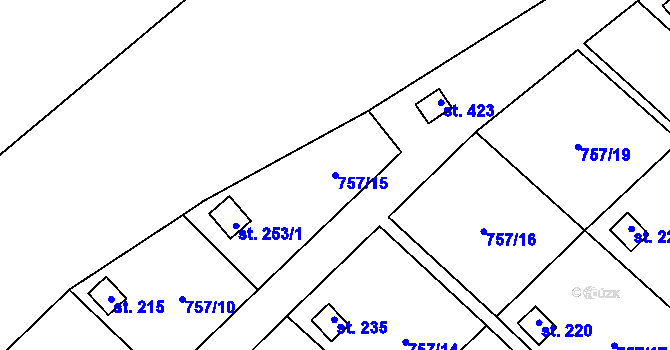 Parcela st. 757/15 v KÚ Hrudkov, Katastrální mapa