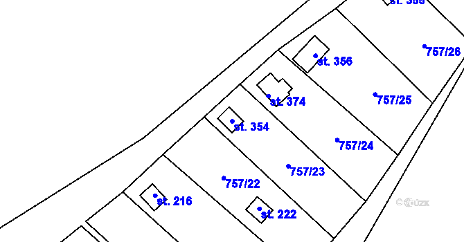 Parcela st. 354 v KÚ Hrudkov, Katastrální mapa