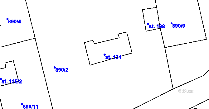 Parcela st. 134 v KÚ Hrudkov, Katastrální mapa