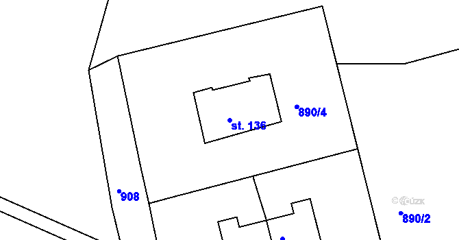Parcela st. 136 v KÚ Hrudkov, Katastrální mapa