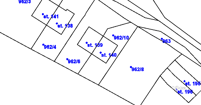 Parcela st. 140 v KÚ Hrudkov, Katastrální mapa