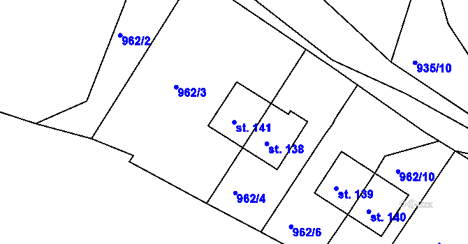Parcela st. 141 v KÚ Hrudkov, Katastrální mapa