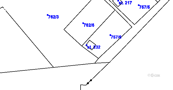 Parcela st. 232 v KÚ Hrudkov, Katastrální mapa
