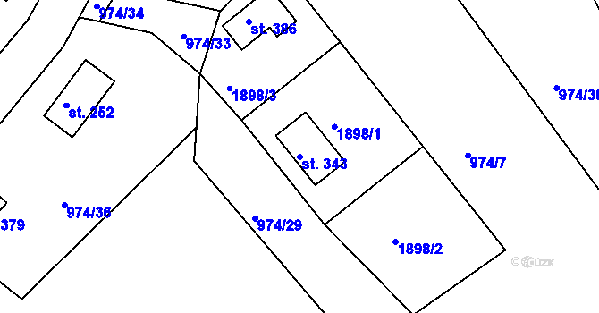 Parcela st. 343 v KÚ Hrudkov, Katastrální mapa