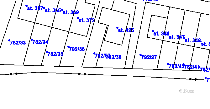 Parcela st. 782/38 v KÚ Hrudkov, Katastrální mapa
