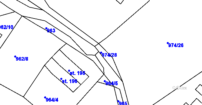Parcela st. 974/28 v KÚ Hrudkov, Katastrální mapa