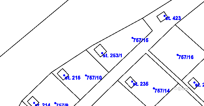 Parcela st. 253/1 v KÚ Hrudkov, Katastrální mapa