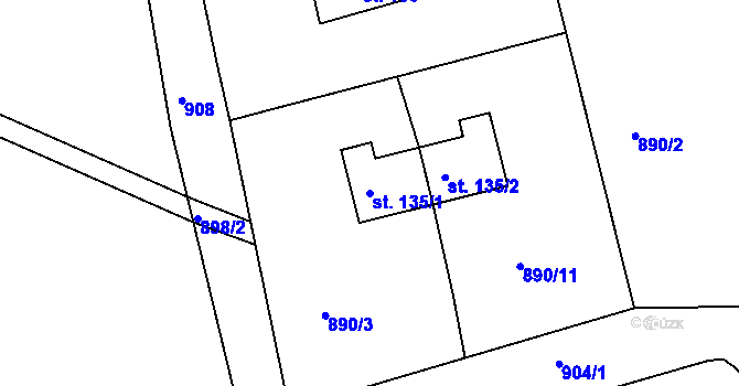 Parcela st. 135/1 v KÚ Hrudkov, Katastrální mapa