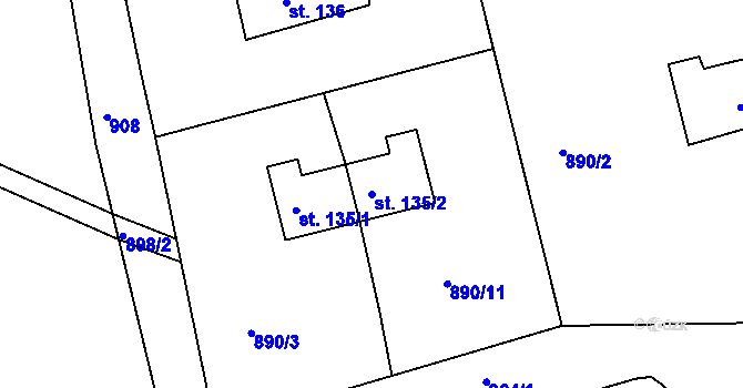 Parcela st. 135/2 v KÚ Hrudkov, Katastrální mapa