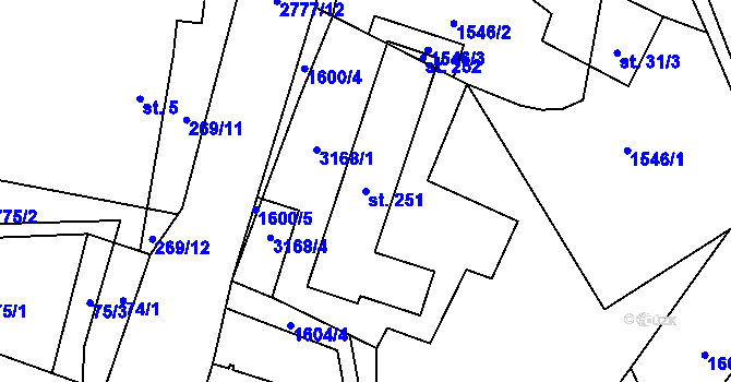 Parcela st. 251 v KÚ Studánky u Vyššího Brodu, Katastrální mapa
