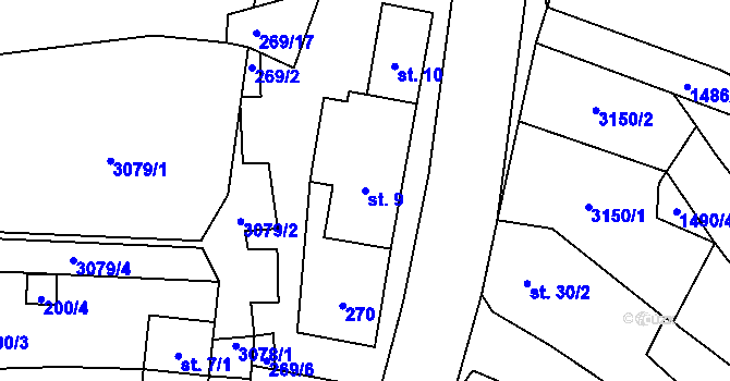 Parcela st. 9 v KÚ Studánky u Vyššího Brodu, Katastrální mapa