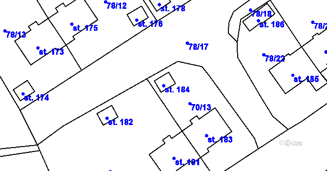 Parcela st. 184 v KÚ Studánky u Vyššího Brodu, Katastrální mapa