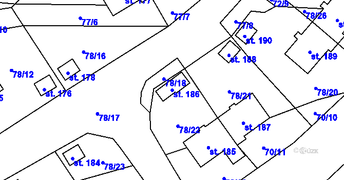 Parcela st. 186 v KÚ Studánky u Vyššího Brodu, Katastrální mapa