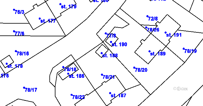 Parcela st. 188 v KÚ Studánky u Vyššího Brodu, Katastrální mapa