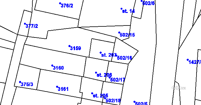 Parcela st. 207 v KÚ Studánky u Vyššího Brodu, Katastrální mapa