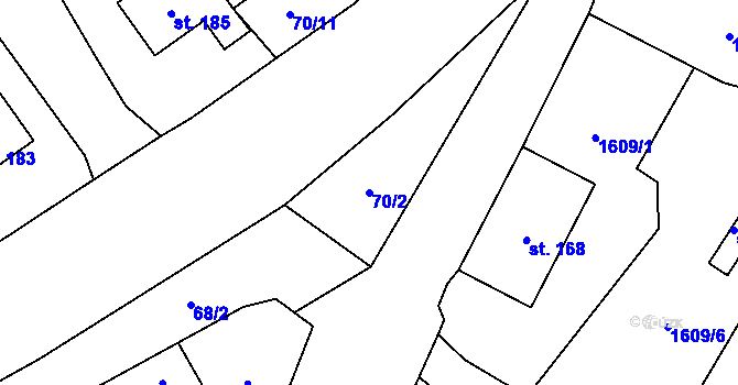 Parcela st. 70/2 v KÚ Studánky u Vyššího Brodu, Katastrální mapa
