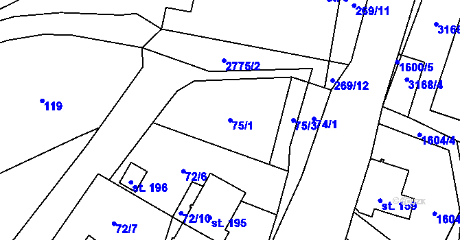 Parcela st. 75/1 v KÚ Studánky u Vyššího Brodu, Katastrální mapa