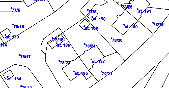 Parcela st. 78/21 v KÚ Studánky u Vyššího Brodu, Katastrální mapa