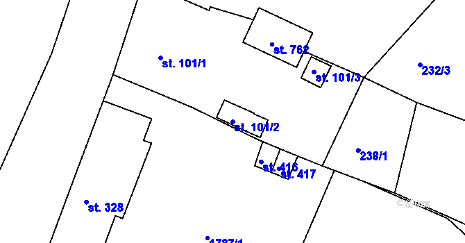 Parcela st. 101/2 v KÚ Vyšší Brod, Katastrální mapa
