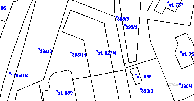 Parcela st. 827/4 v KÚ Vyšší Brod, Katastrální mapa