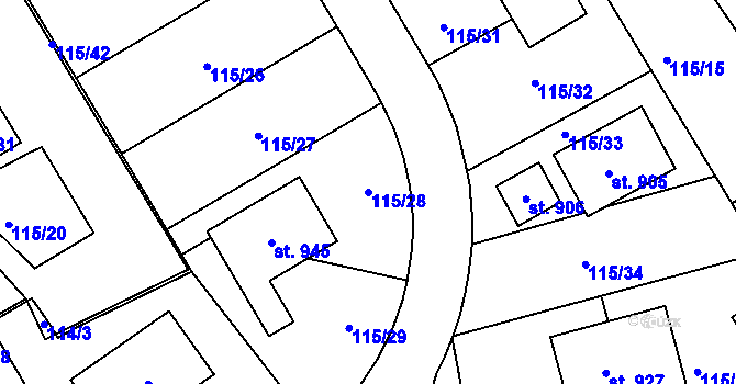 Parcela st. 115/28 v KÚ Vyšší Brod, Katastrální mapa