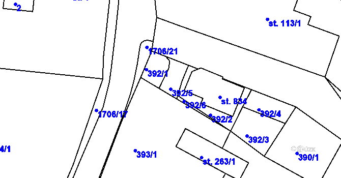 Parcela st. 392/5 v KÚ Vyšší Brod, Katastrální mapa