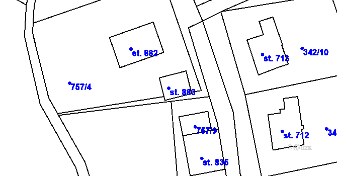Parcela st. 883 v KÚ Vyšší Brod, Katastrální mapa