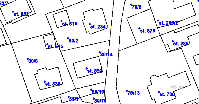 Parcela st. 80/14 v KÚ Vyšší Brod, Katastrální mapa
