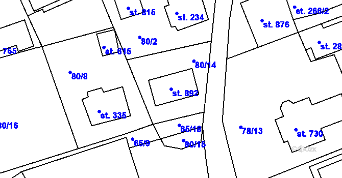 Parcela st. 892 v KÚ Vyšší Brod, Katastrální mapa