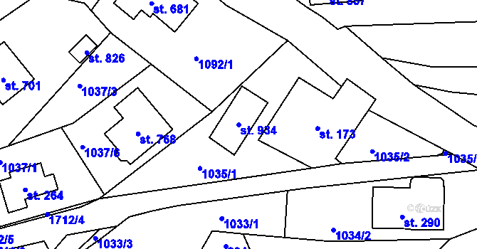 Parcela st. 934 v KÚ Vyšší Brod, Katastrální mapa