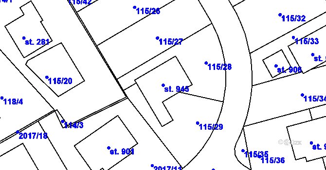 Parcela st. 945 v KÚ Vyšší Brod, Katastrální mapa