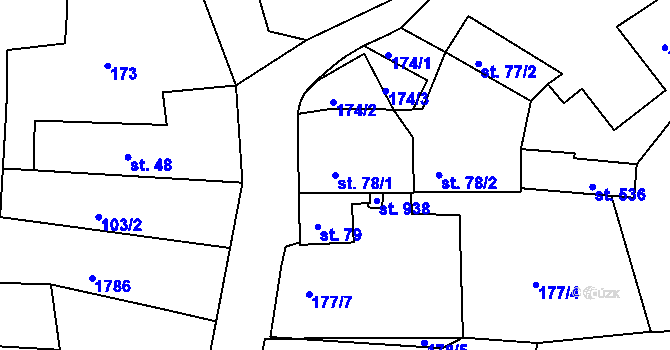 Parcela st. 78/1 v KÚ Vyšší Brod, Katastrální mapa