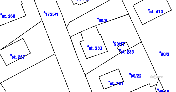Parcela st. 233 v KÚ Vyšší Brod, Katastrální mapa