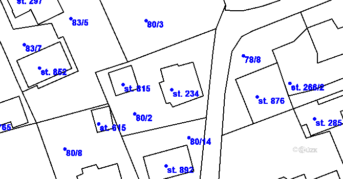 Parcela st. 234 v KÚ Vyšší Brod, Katastrální mapa