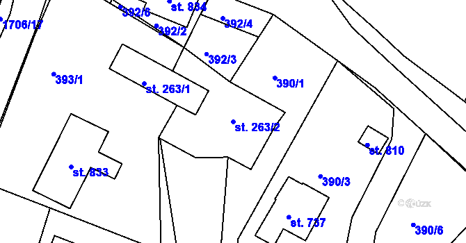 Parcela st. 263/2 v KÚ Vyšší Brod, Katastrální mapa