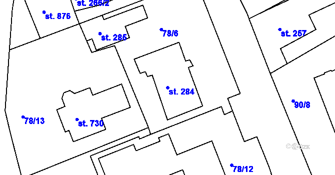 Parcela st. 284 v KÚ Vyšší Brod, Katastrální mapa