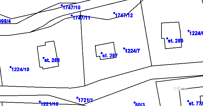 Parcela st. 287 v KÚ Vyšší Brod, Katastrální mapa