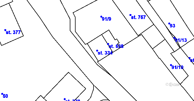 Parcela st. 334 v KÚ Vyšší Brod, Katastrální mapa