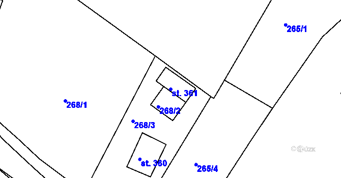 Parcela st. 361 v KÚ Vyšší Brod, Katastrální mapa